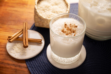 Agua de Horchata. Also known as horchata de arroz, it is one of the traditional fresh waters (aguas frescas) in Mexico, it is made with fresh water, rice and cinnamon. - 781049243