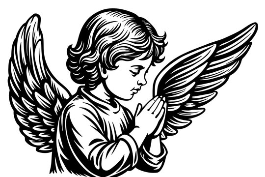 recommend clip art: child-angel-praying-side-view vector 