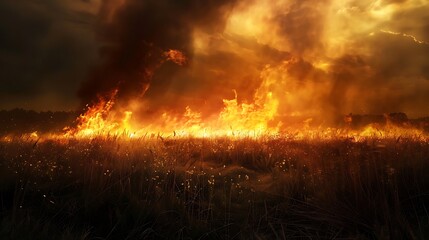 fire in a field, a natural disaster - obrazy, fototapety, plakaty
