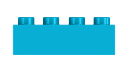 Cyan Blue Block Isolated on a White Background. Close Up View of a Plastic Children Game Brick for Constructors, Front View. High Quality 3D Rendering with a Work Path. 8K Ultra HD, 7680x4320