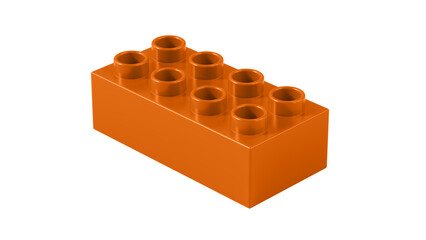 Fototapeta premium Burnt Orange Plastic Block Isolated on a White Background. Children Toy Brick, Perspective View. Close Up View of a Game Block for Constructors. 3D Rendering. 8K Ultra HD, 7680x4320, 300 dpi