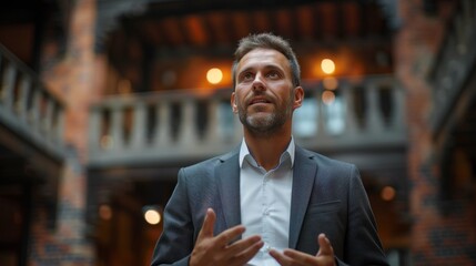 Fototapeta premium A confident businessman making a persuasive pitch to potential investors