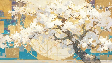 桜の屛風、、金色1