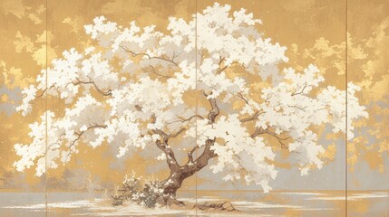 桜の屛風、金色4