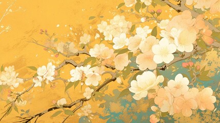 桜の屛風、金色11