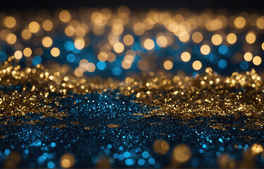 defocused abstract blue glitter background, gold and red glitter lights background.