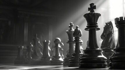 チェス盤とチェスの駒3 - obrazy, fototapety, plakaty