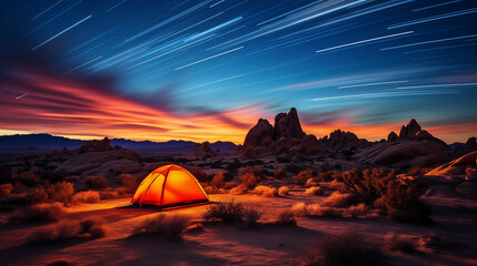 Fototapeta na wymiar Whispers of the Cosmos: Star Trails Paint the Desert Night Sky