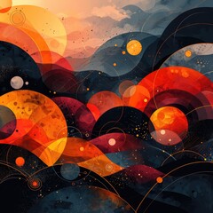 a bright colored abstract background with bubbles and splats in the air, in the style of dark blue and pink, curvilinear shapes