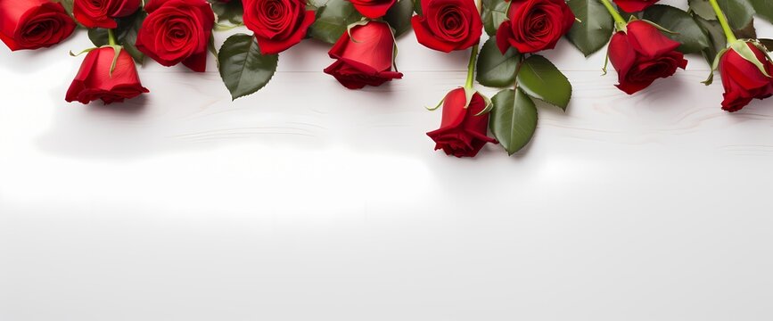A simplistic arrangement of red roses from a bird's-eye view, offering a clean space for your message.