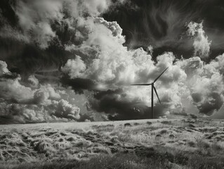 Lone wind turbine in a field