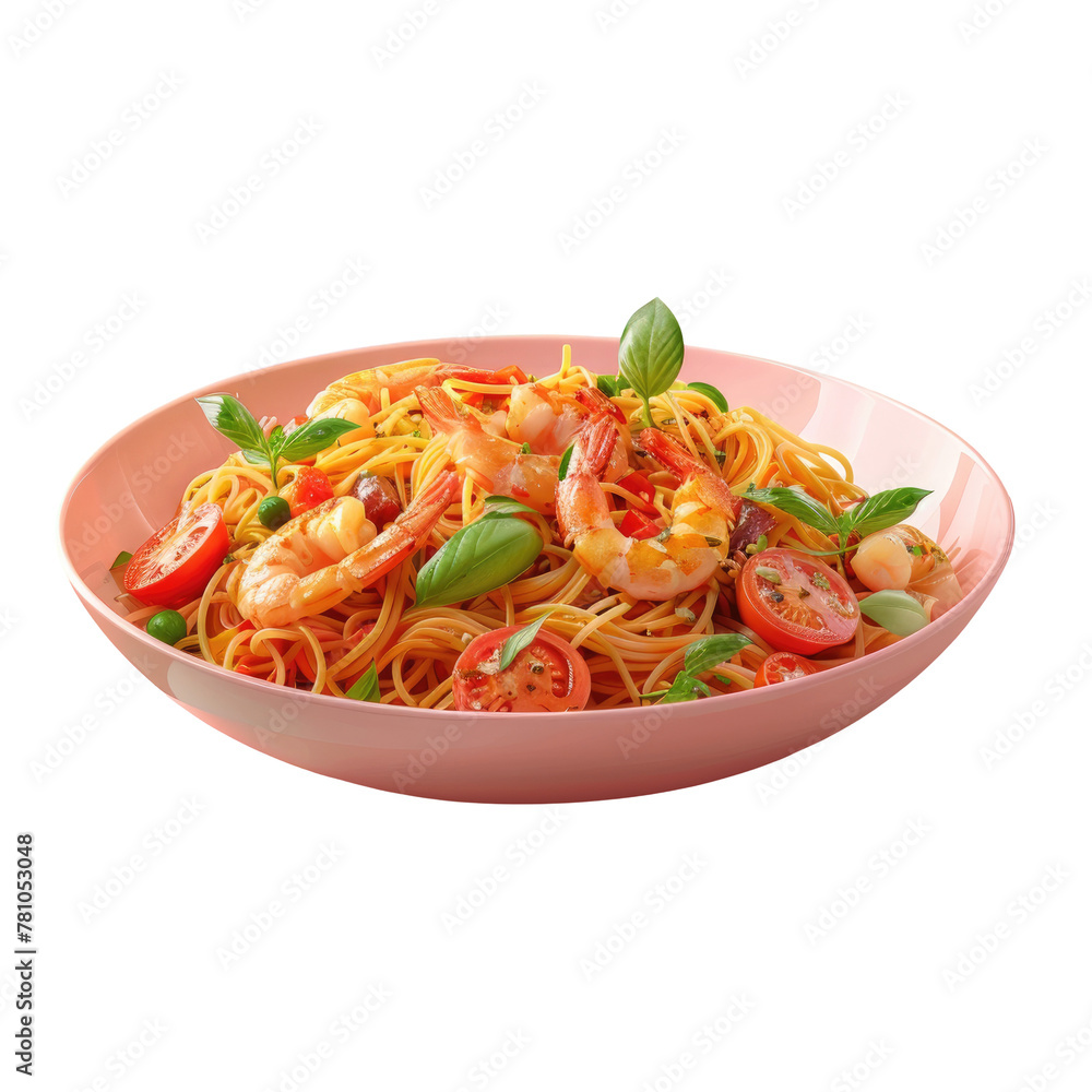 Wall mural A bowl of pasta with shrimp and tomatoes - Wall murals