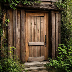 Old wooden door in the forest. Conceptual image. 3d rendering