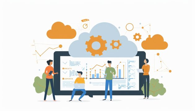 Digital technology, technical cloud support customer service concept, it's support data exchange.