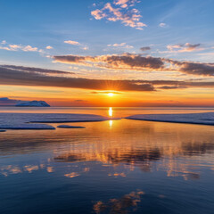 Beautiful sunset over the sea with reflection in water. Nature composition.