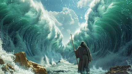 Moses diving the sea with his stick divine moment