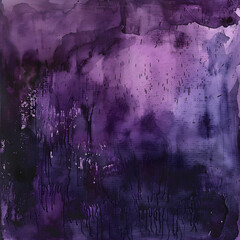 A purple background with splatters of paint. The splatters are in different sizes and shapes, creating a sense of chaos and disorder. Scene is one of confusion and disarray - obrazy, fototapety, plakaty