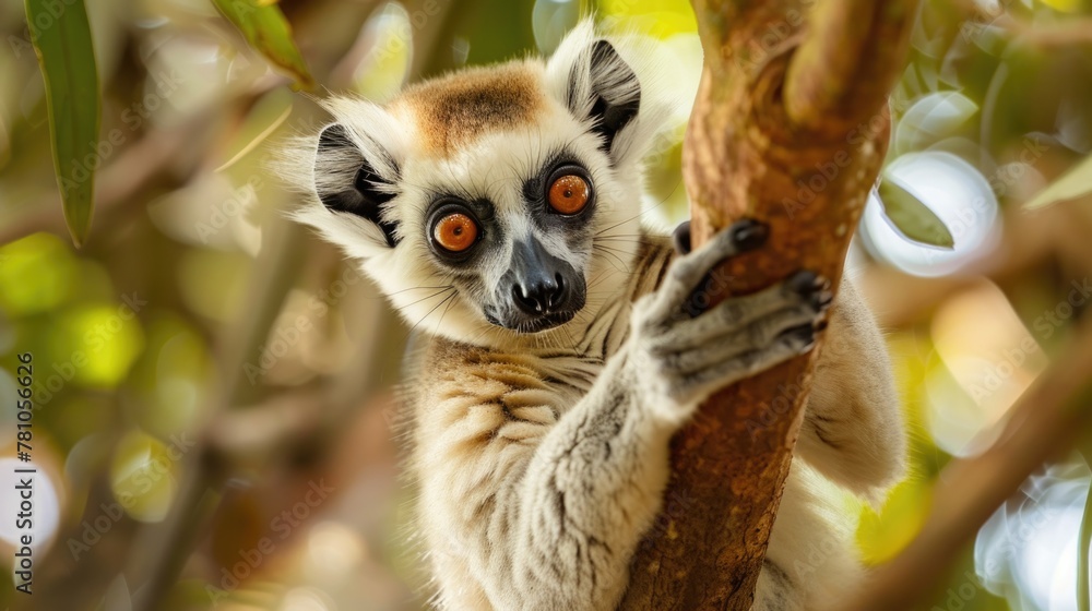 Poster close-up of a small animal on a tree. suitable for nature themes