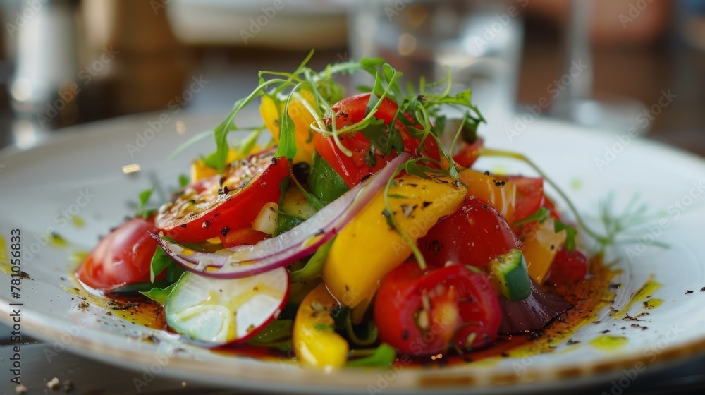 Poster Plate of vegetables with tomatoes and onions