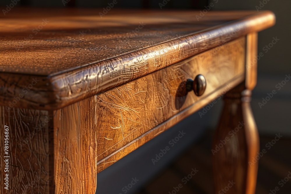 Poster A wooden table with a drawer, versatile for various design projects