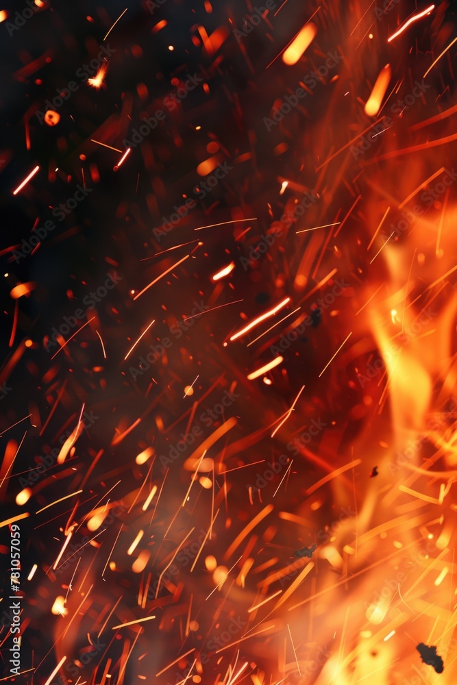 Poster A close-up view of a fire with lots of sparks. Ideal for backgrounds or fiery concepts