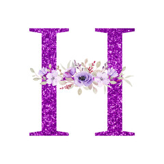 Purple Glitter Floral alphabet 