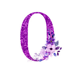 Purple Glitter Floral alphabet 