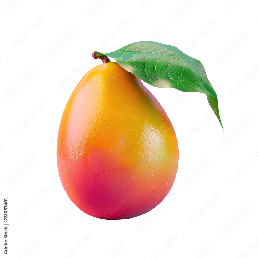 Poster a mango with a leaf on it on a transparent background