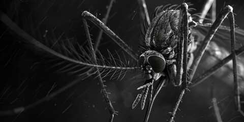 Detailed black and white image of a mosquito. Suitable for scientific publications - obrazy, fototapety, plakaty