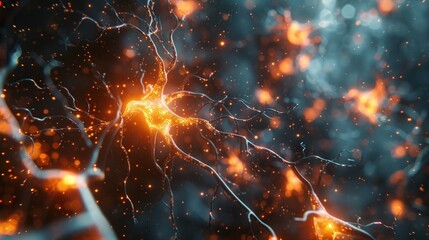 An explosion of neurons and synapses shooting out in all directions, symbolizing the brains boundless potential ,3DCG,clean sharp focus - obrazy, fototapety, plakaty