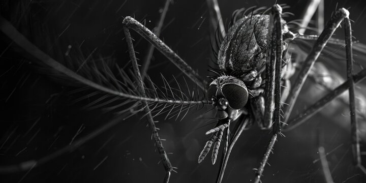 Detailed black and white image of a mosquito. Suitable for scientific publications