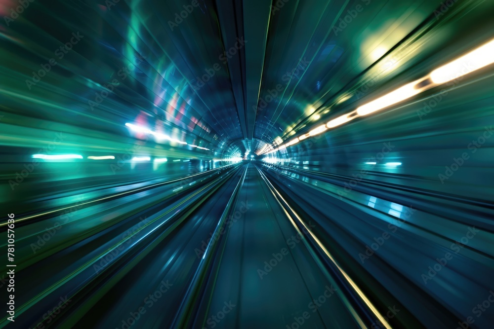 Poster blurry image of a train going through a tunnel. suitable for transportation themes