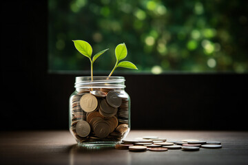 Plant Growing In Savings Coins - Investment And Interest Concept 