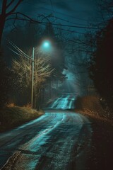 Obraz premium A car driving down a road at night. Suitable for transportation concepts