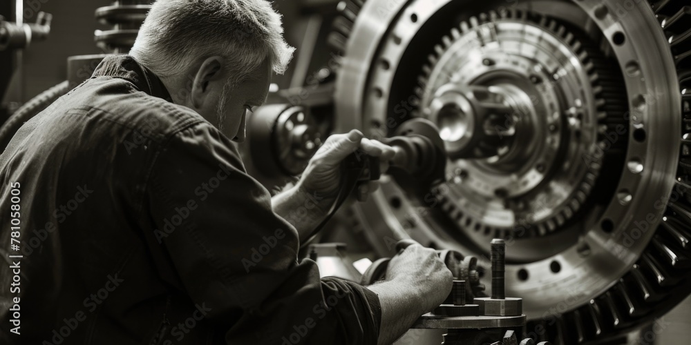 Poster A man working on a machine in a factory. Suitable for industrial concepts
