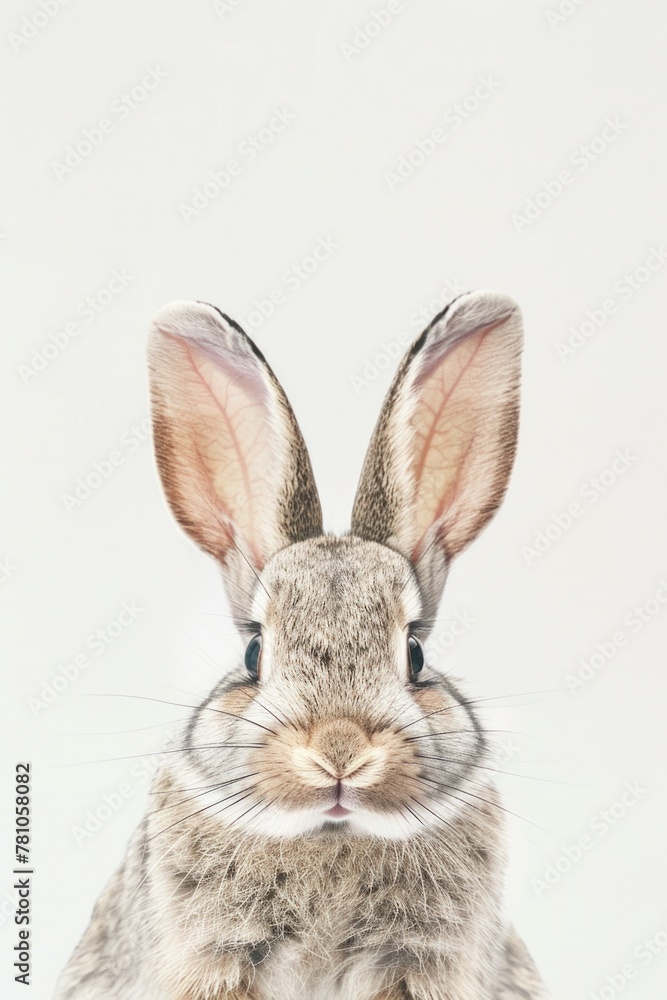 Poster a rabbit sitting on a white surface. suitable for various projects