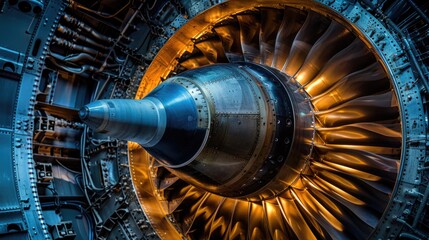 Detailed view of a jet engine on a plane, ideal for aviation industry