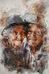 An image of an elderly couple standing side by side. Suitable for various concepts and designs