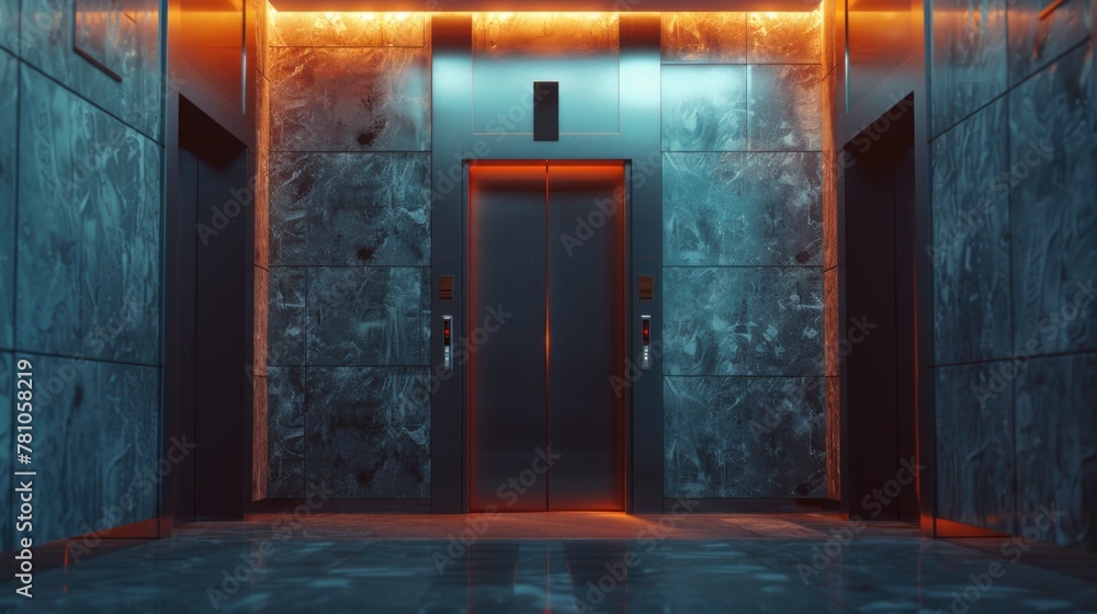 Aufkleber elevator with red light in building, suitable for architectural concepts