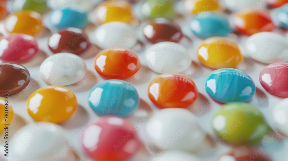Poster A close up image of a colorful pile of jelly beans. Perfect for candy store promotions