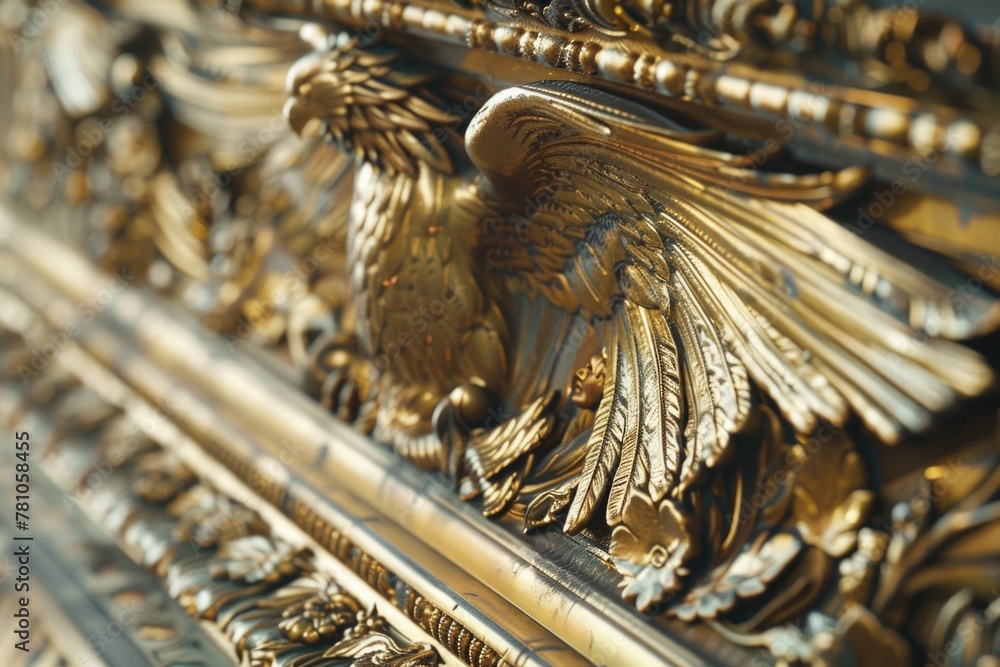 Poster close up of a gold sculpture with a bird. suitable for various design projects