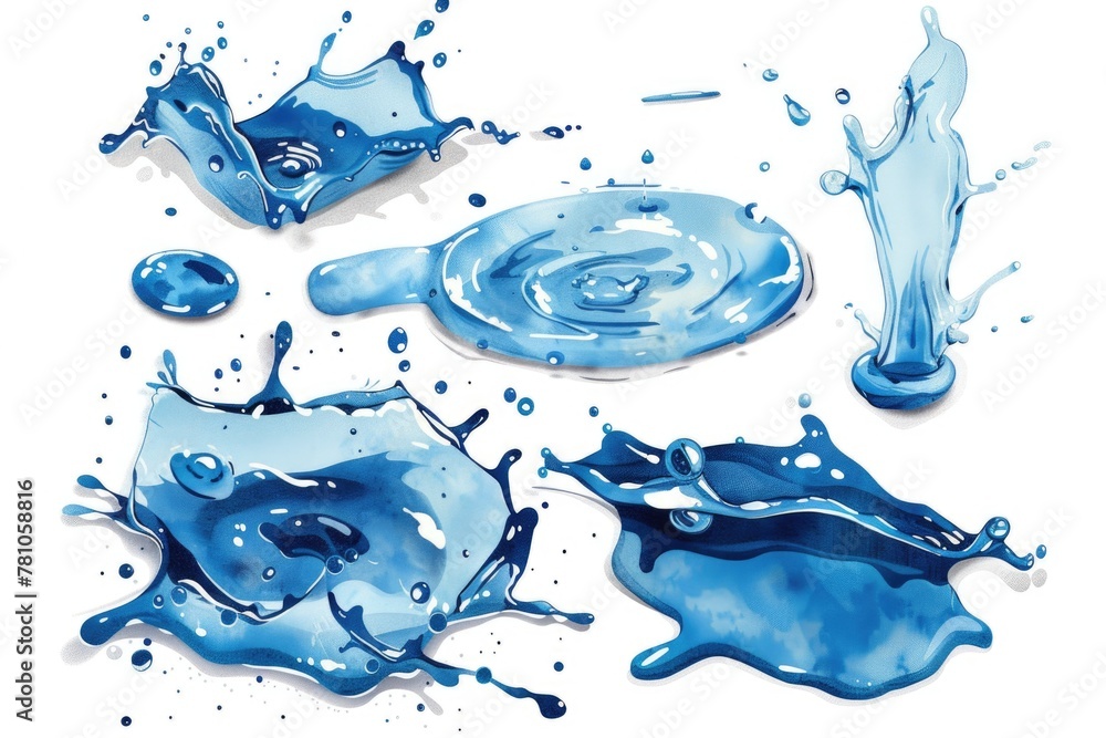 Poster fresh blue water splashes on a clean white background. suitable for various design projects