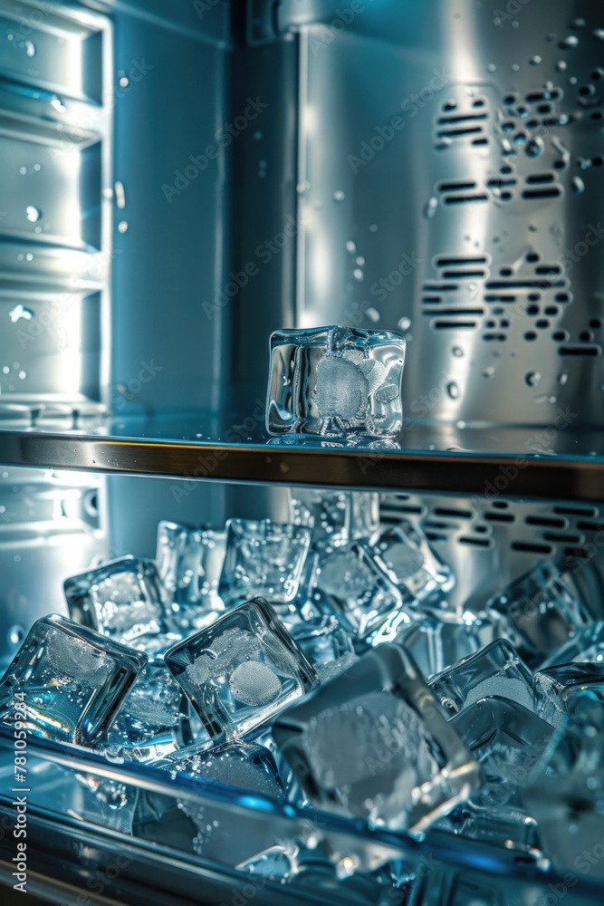 Poster a bunch of ice cubes in a glass case, suitable for various concepts