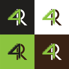 4R Overlap with Grass Lawn Care Business Iconic Logo