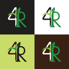 4R Tree Overlap Lawn Care Business Iconic Logo with leaf and tree roots