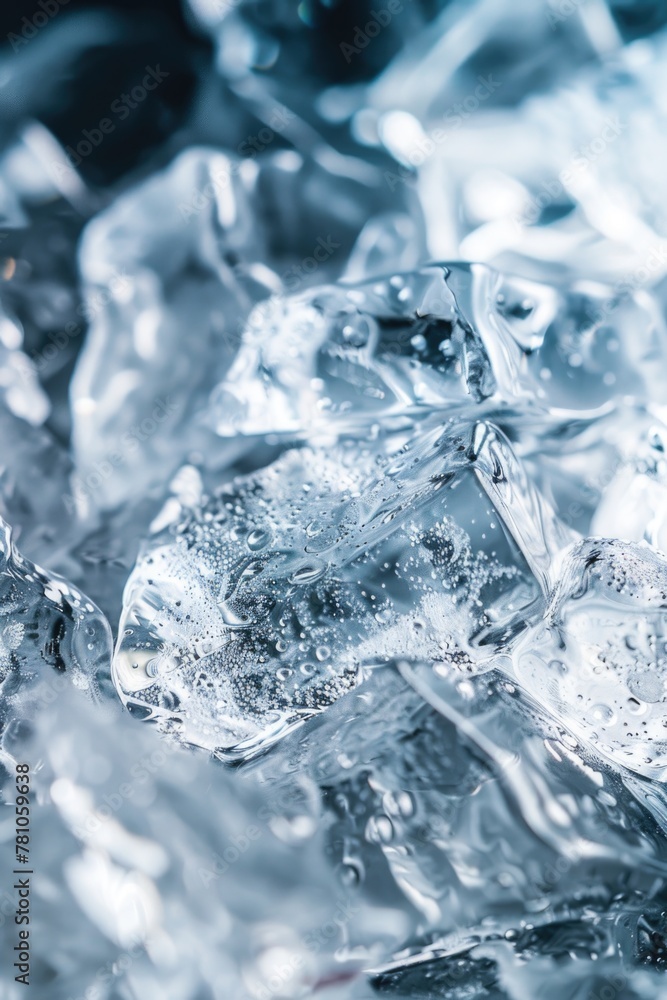 Poster a pile of ice sitting on top of a table. suitable for various creative projects