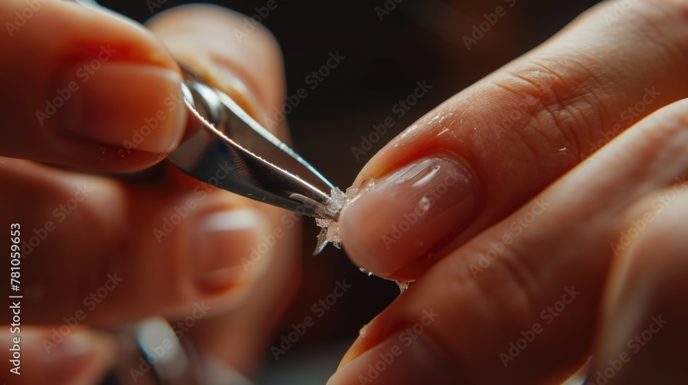 Poster close up of a person holding a pair of scissors. useful for craft or diy projects