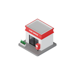 3DCG｜アイソメトリック｜郵便局の建物の外観