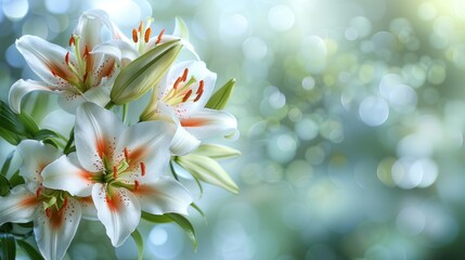 Fototapeta na wymiar Beautiful White Lily Flowers Border