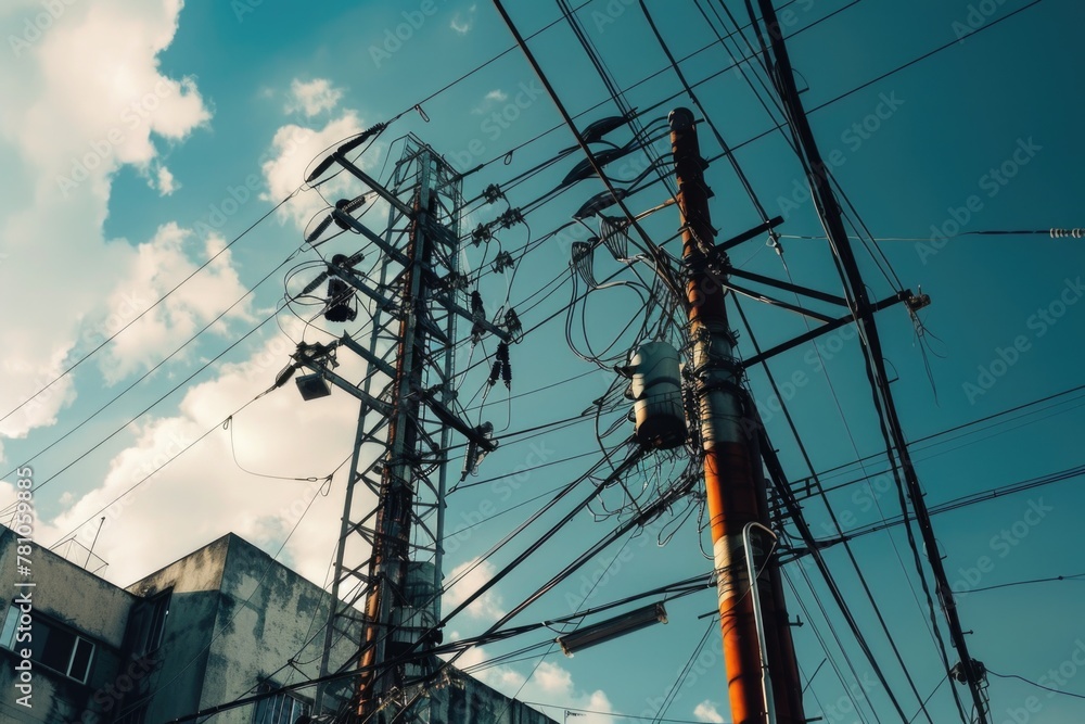 Aufkleber a tall pole with lots of wires on top. suitable for technology concepts